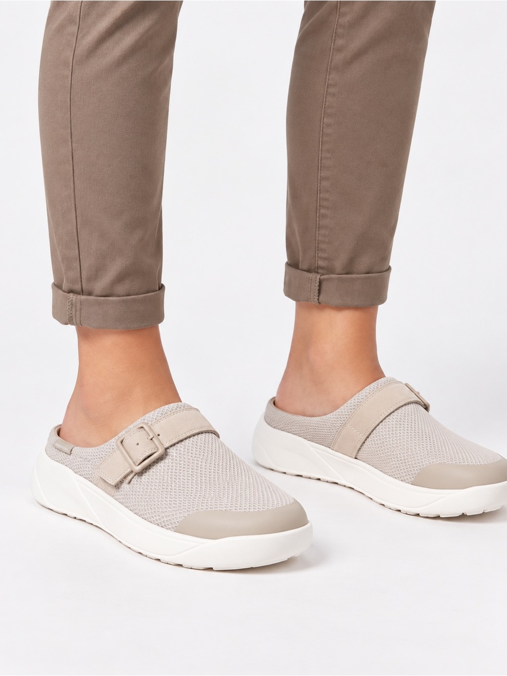 STAHEEKUM Sneaker Clog Taupe Mesh Buckle Slip-On Mule Women’s 10 NWT